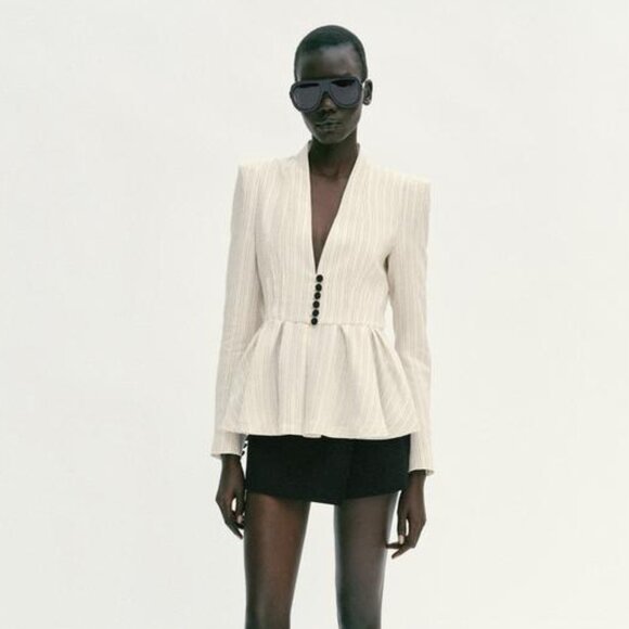 ZARA STRIPED PEPLUM BLAZER - Picture 2 of 11